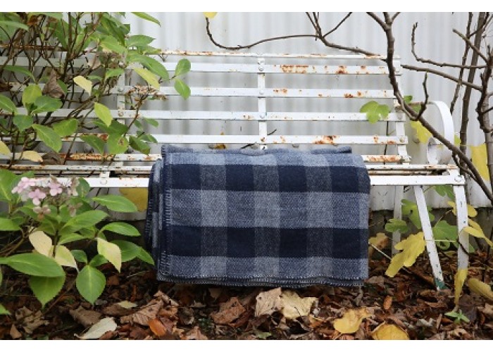 New Navy Blue & Dove Grey Welsh check blankets CPN54